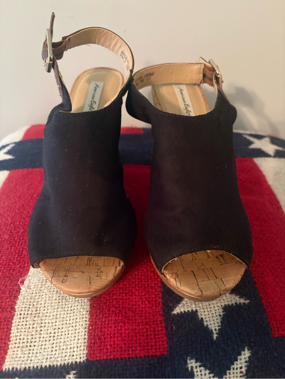 American Eagle Outfitters Black Open-Toe Slingback Wedges